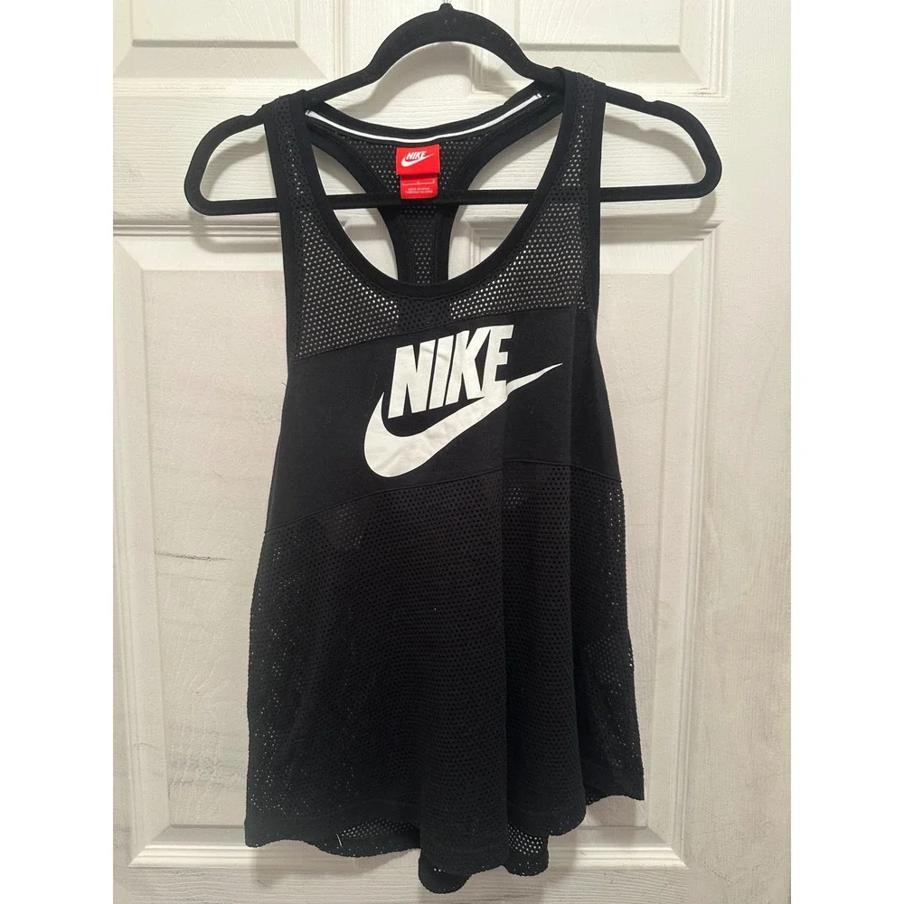 Nike Sportswear Women Black Mesh Racerback Tank Top Futura Logo Large